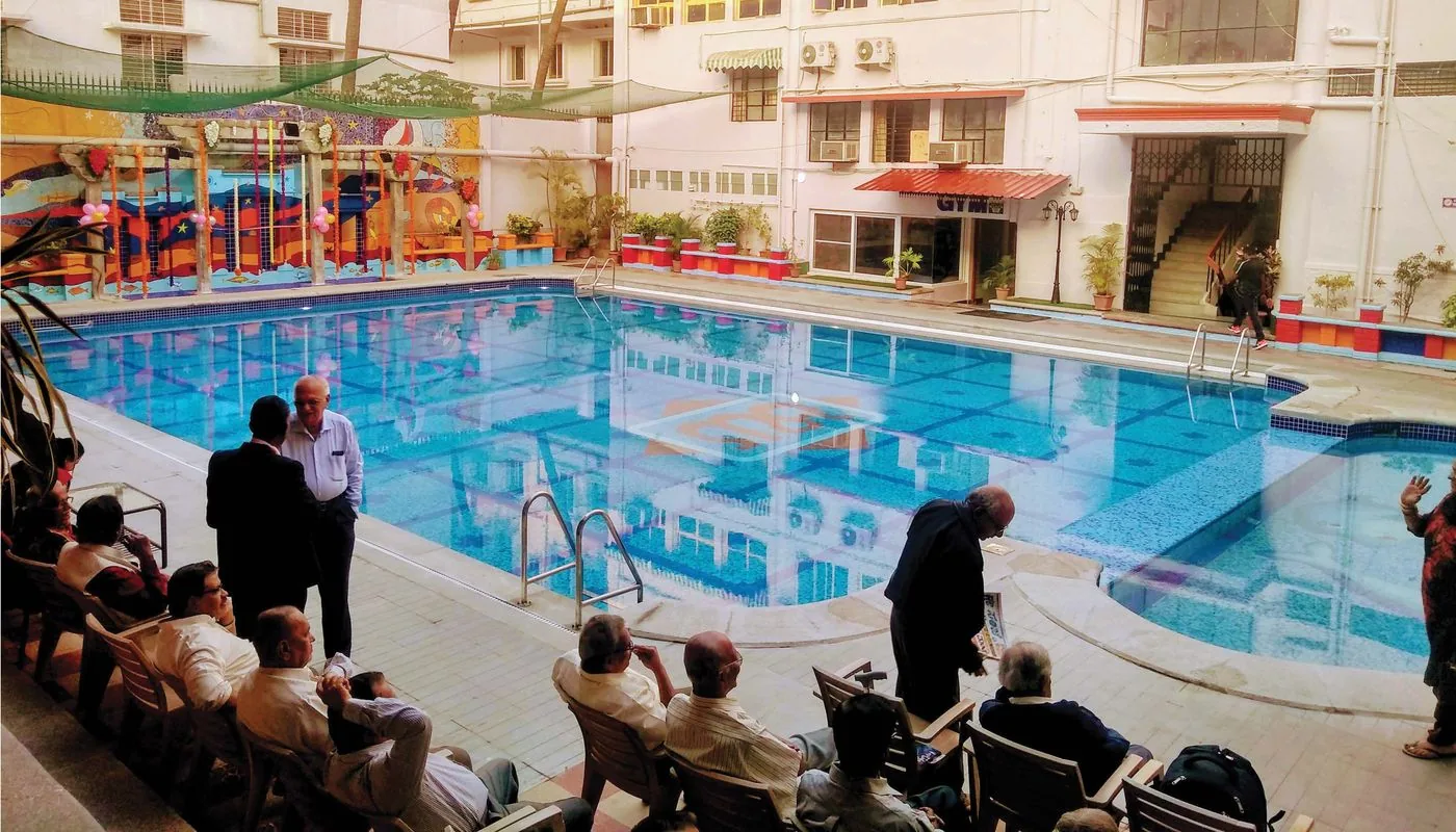 Competition pool and spectator gallery at the Malleswaram Association, Bangalore